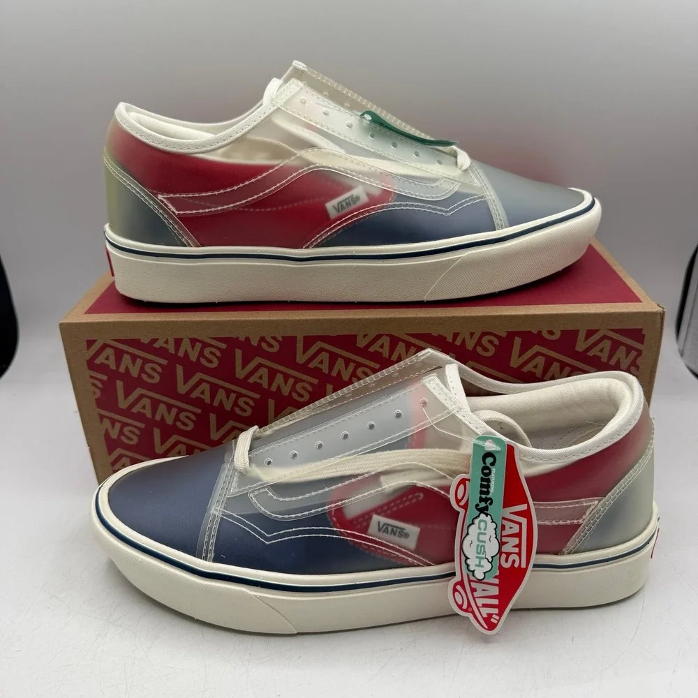 VANS ComfyCush Slip-Skool Shoes Mens 9.5 Womens 11 Navy Blue/Red Low Top Sneaker
